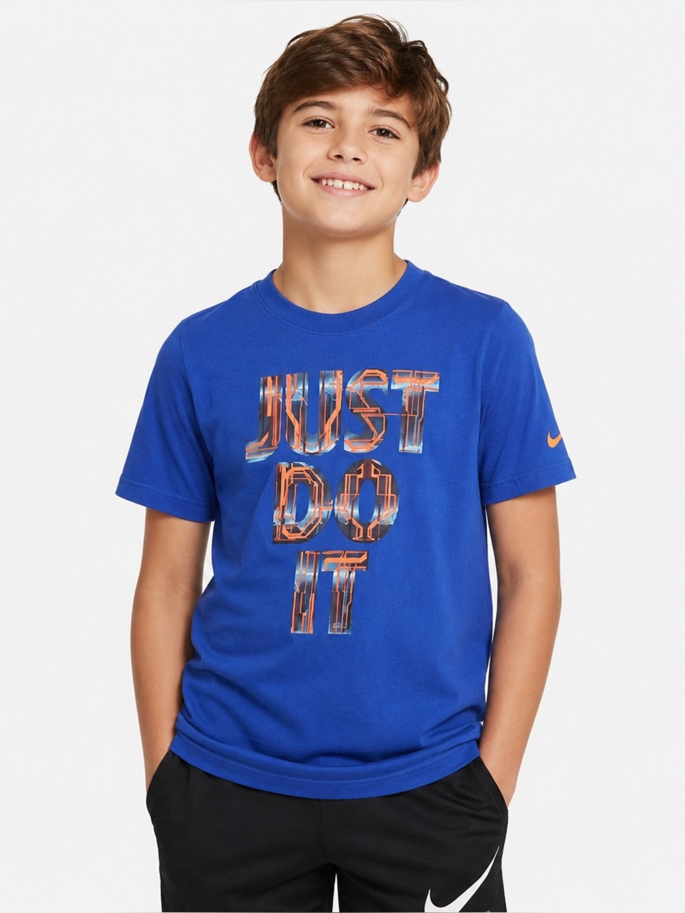 Nike Just Do It Boys Blue Graphic Tee Shirt Cotton Size Large Athletic